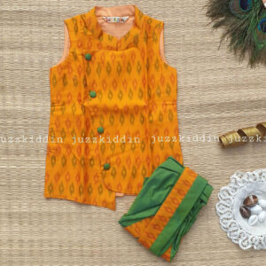 Orange Silk Ikkat Kurtha