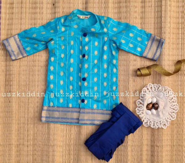 Blue Banaras Silk Kurta