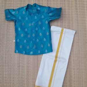 Bluish-Green-Shirt-with-Pattu-Vesti