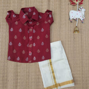 Brown Brocade Shirt And Offwhite Vesti-2