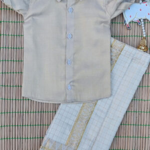 Golden Colour Shirt And Offwhite Checks Vesti