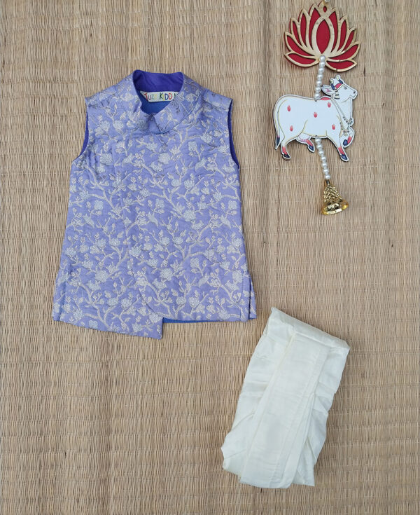 Lilac Banaras Kurta And Offwhite Dhoti