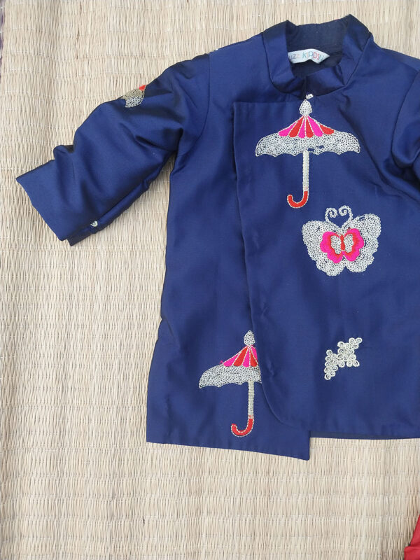 Navy Blue Self Design Sherwani And Dhoti