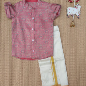 Pink Banaras Shirt And Offwhite vesti