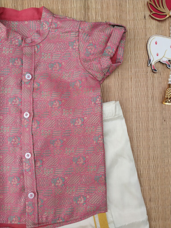 Pink Banaras Shirt And Offwhite vesti