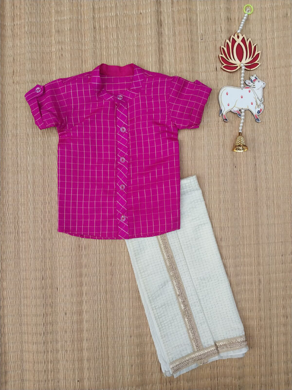 Pink Checks Shirt And Offwhite Checks Vesti-3