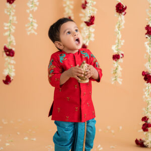 Red Sherwani And Dhoti