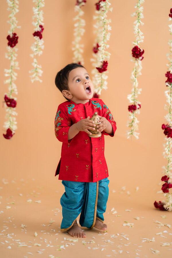 Red Sherwani And Dhoti