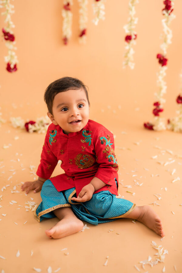 Red Sherwani And Dhoti