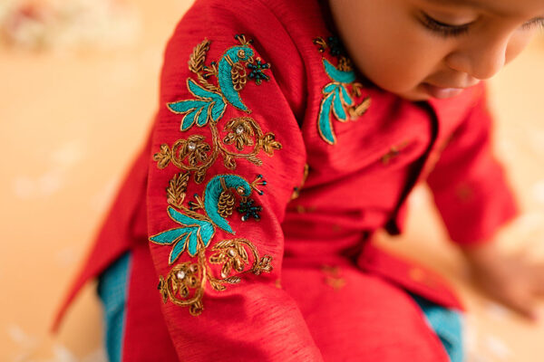 Red Sherwani And Dhoti