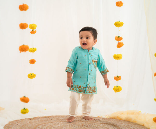 Teal Blue Sherwani And Pant