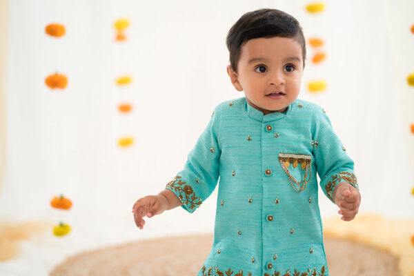 Teal Blue Sherwani And Pant