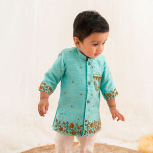 Teal Blue Sherwani And Pant