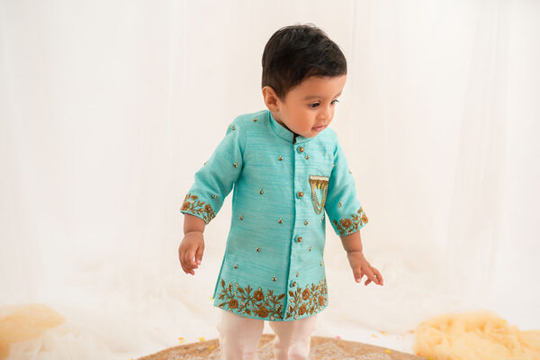 Teal Blue Sherwani And Pant