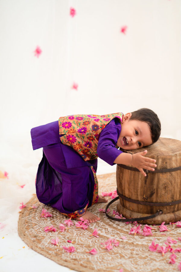 Violet Kurta With Paithani Overcoat