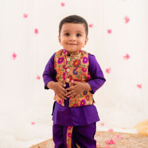 Violet Kurta With Paithani Overcoat