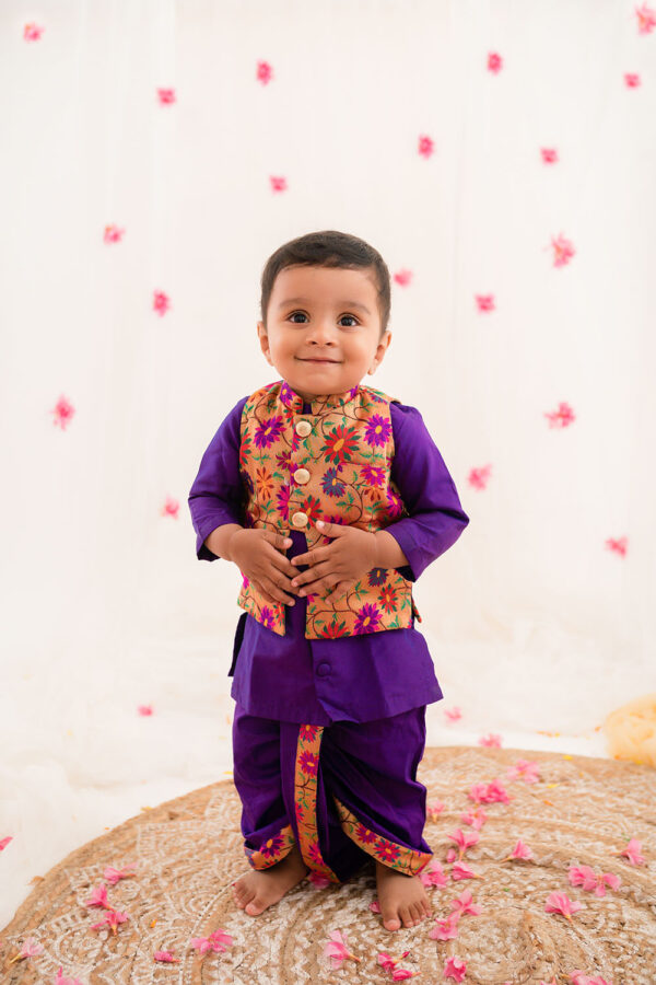 Violet Kurta With Paithani Overcoat