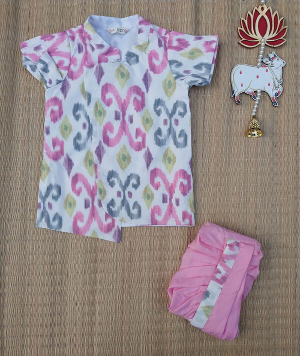 White Floral Cotton Kurta And Pink Dhoti