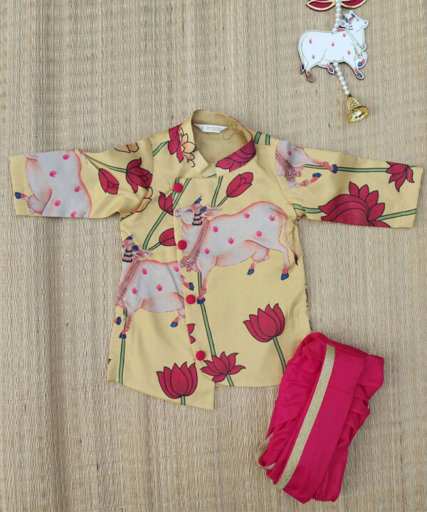 Yellow Pichwai Kurta And Red Dhoti