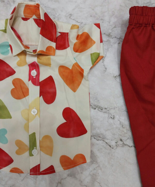 Offwhite Heart Printed Shirt And Red Pant